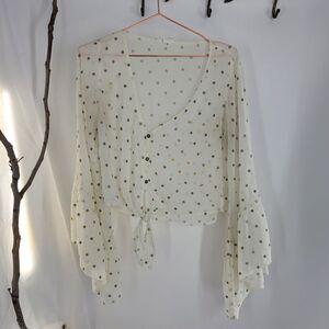 Billabong × love like summer cream embroidered bell sleeve top